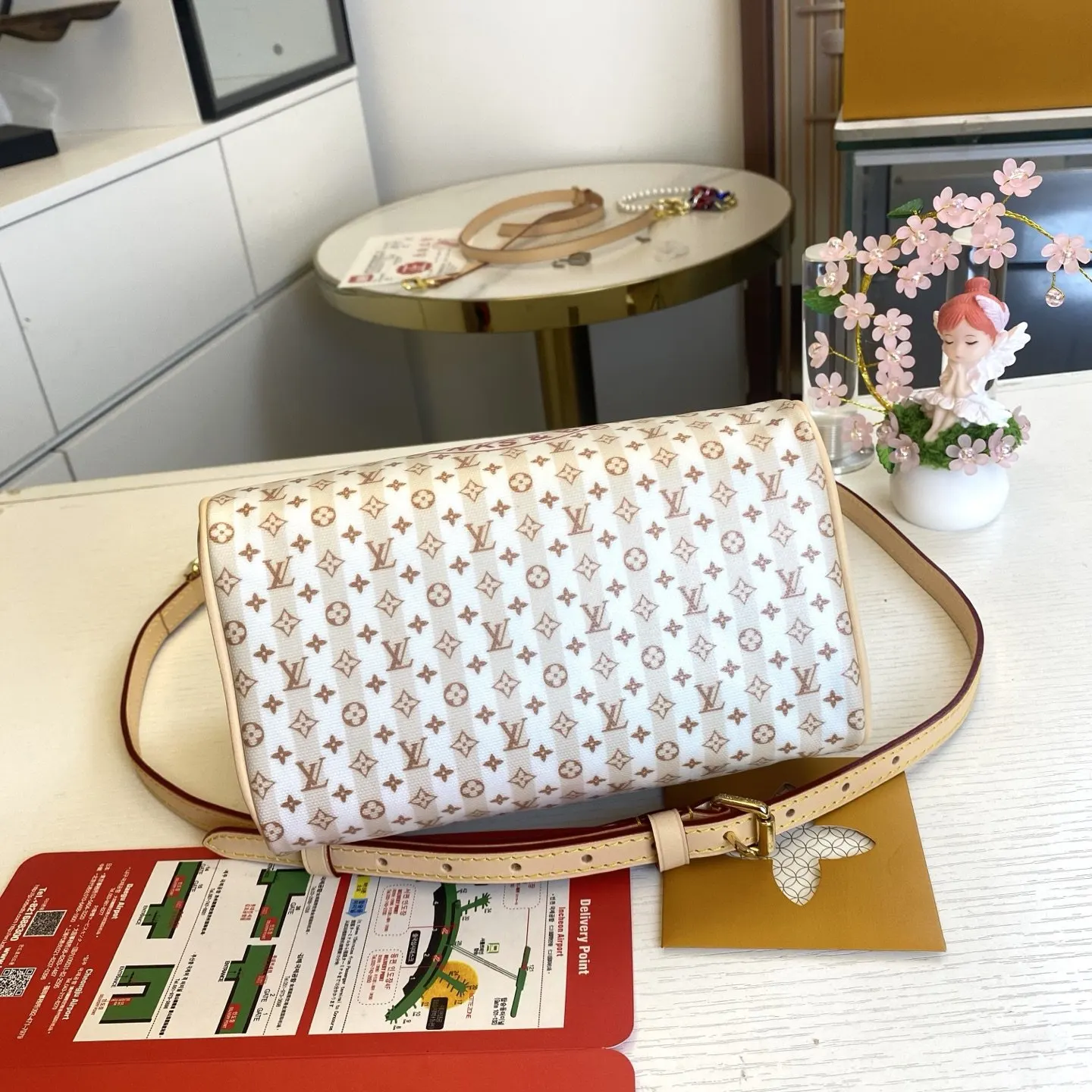 LV Speedy 蓝色 米色 帆布 链条包 精致链条款