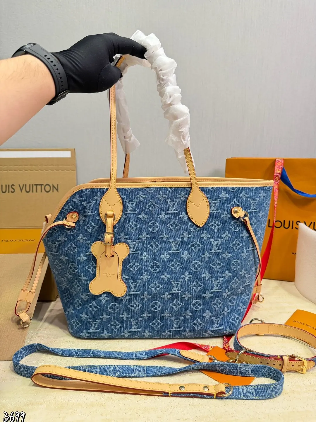 Neverfull 老花 牛仔 牛皮 托特包 大容量托特款
