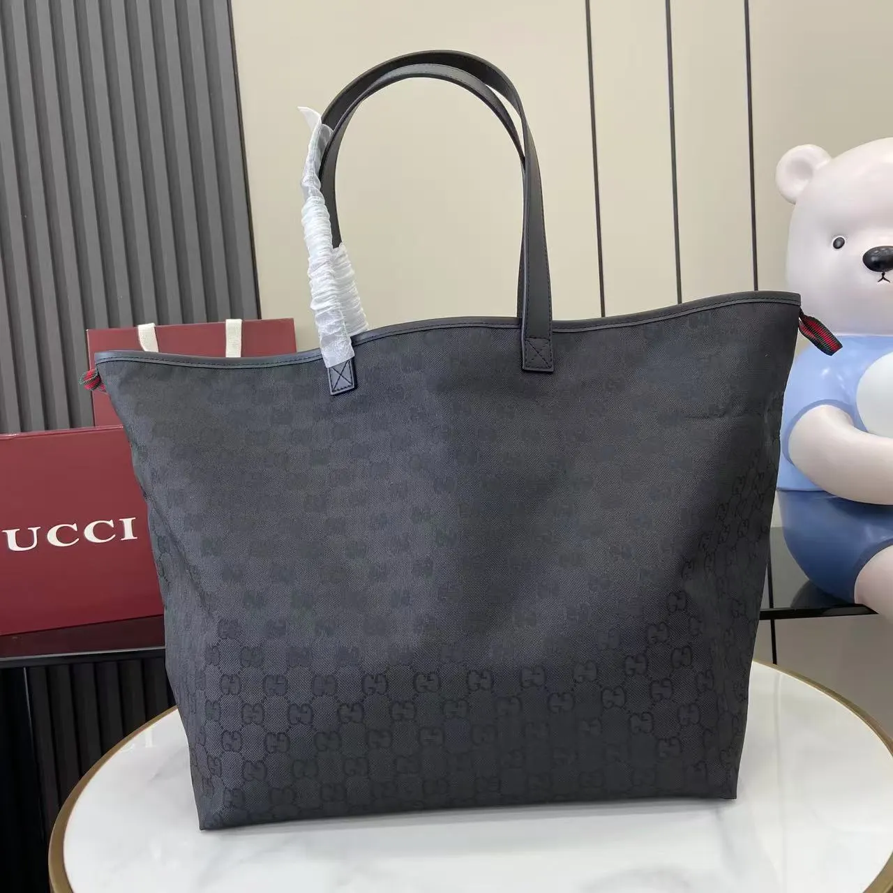 Gucci 黑色 白色 尼龍 托特包 大容量托特款
