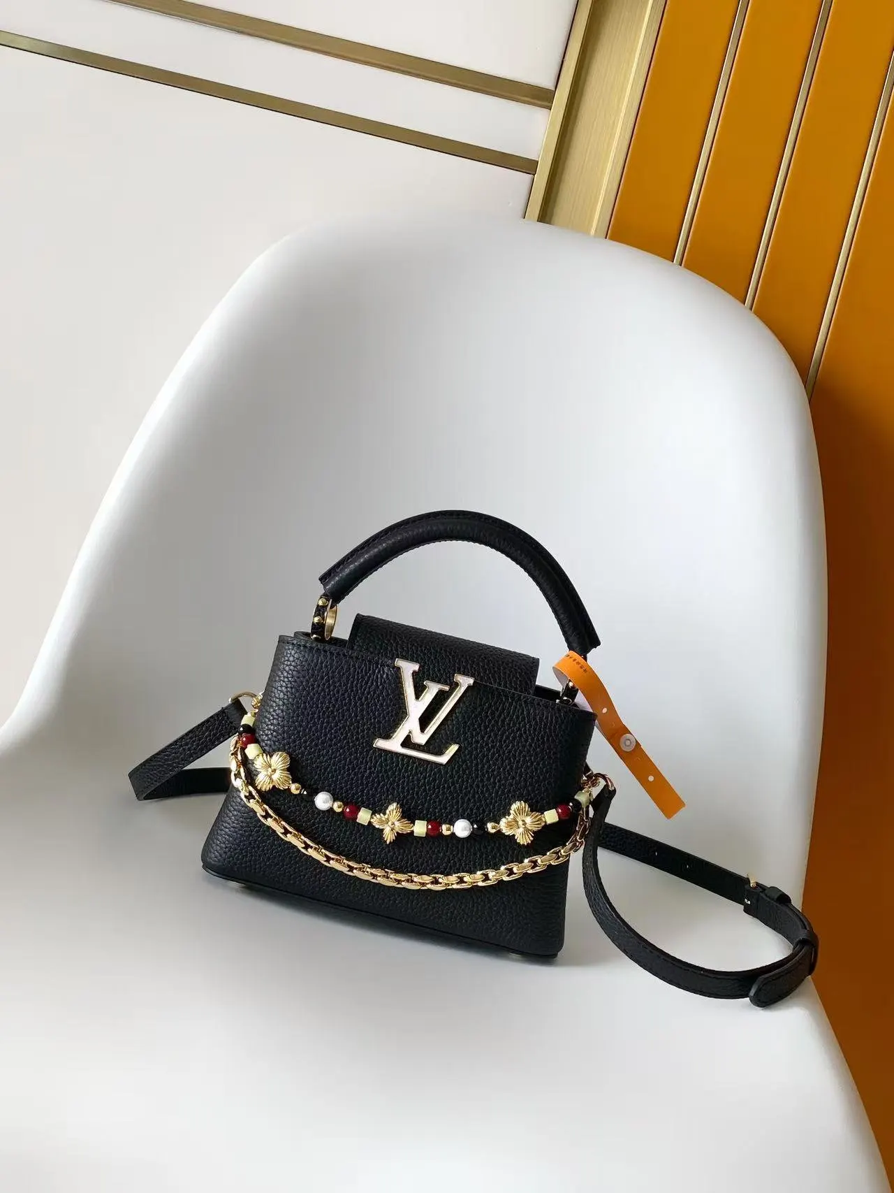Louis Vuitton Black Brown Chain Bag Leather