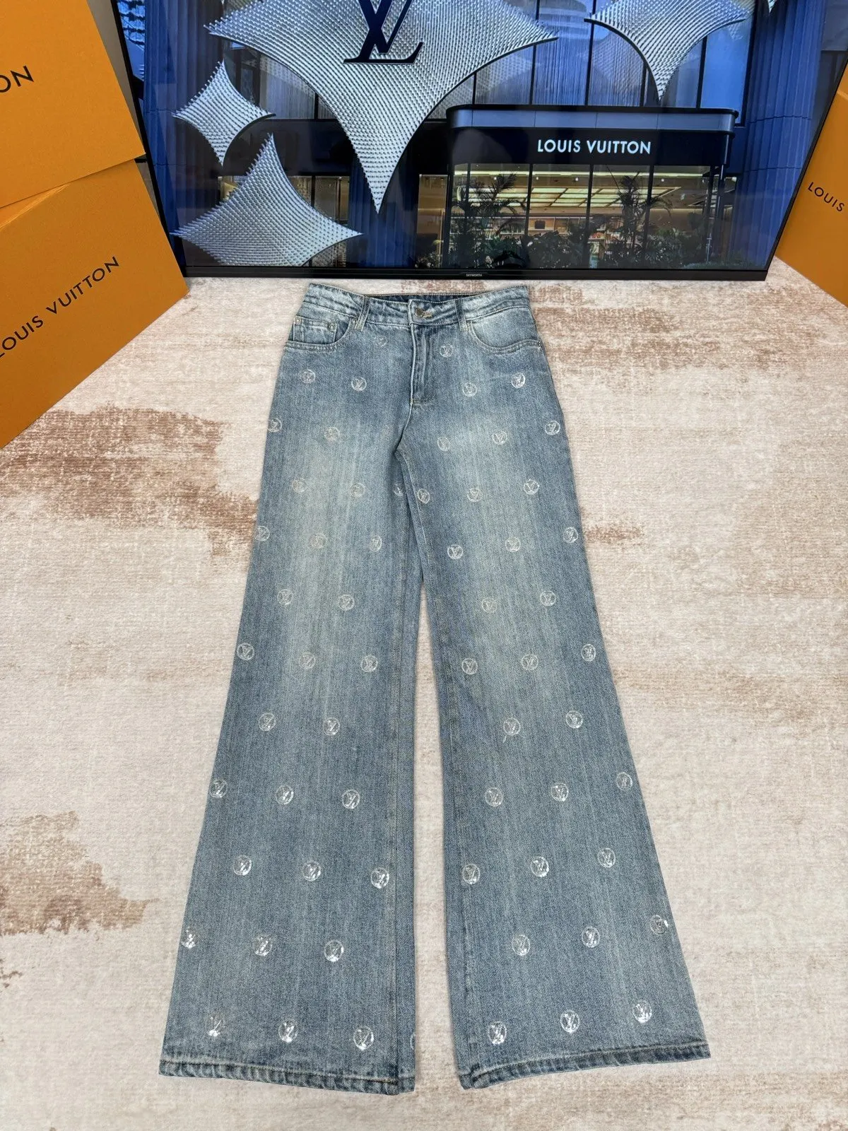 LV Blue Washed Pants Loose Casual