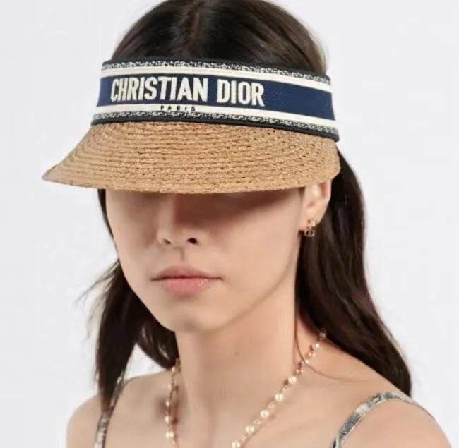 Dior 草編遮陽帽 黑白织带款