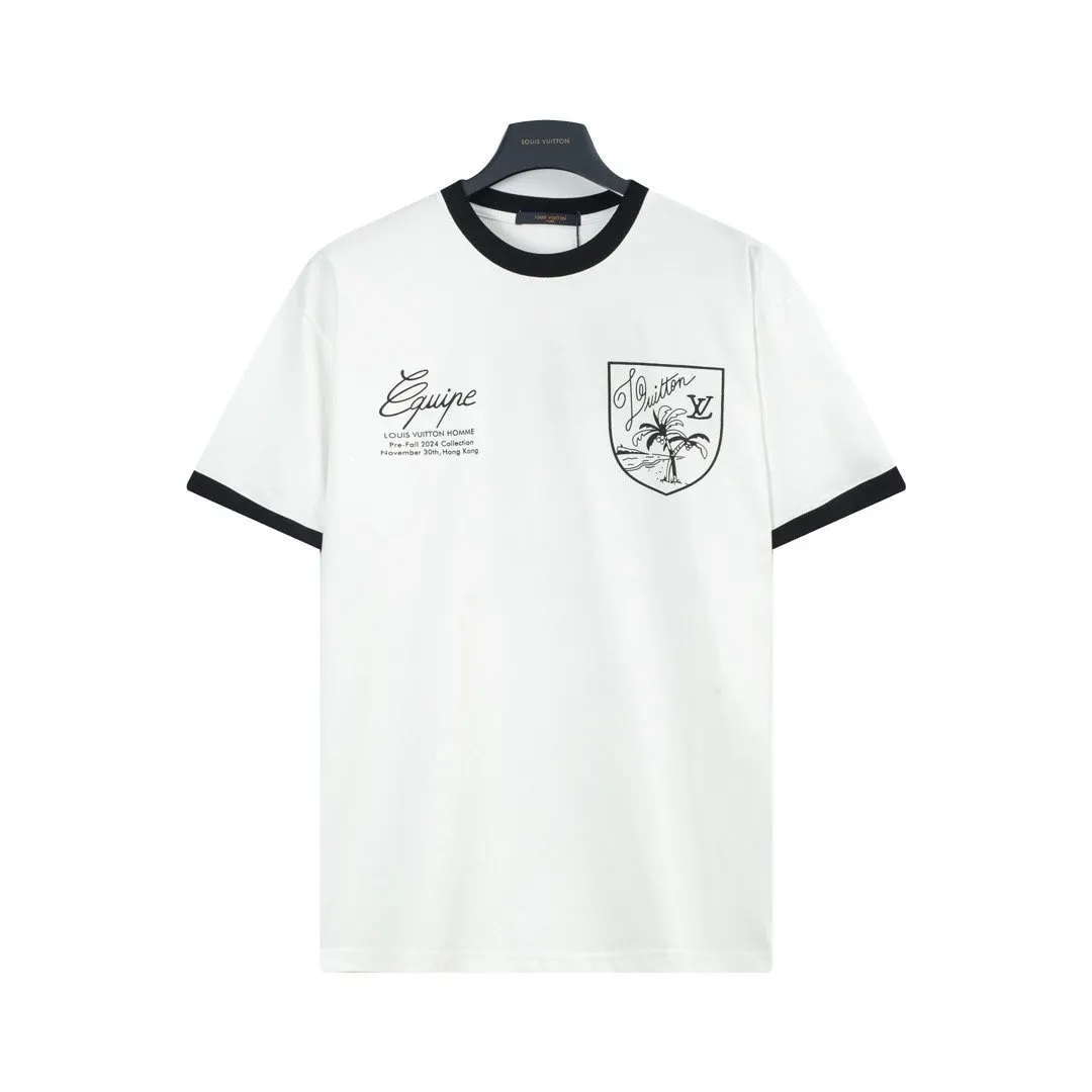 LV White Logo Print Short Sleeve T-Shirt Casual Versatile Style