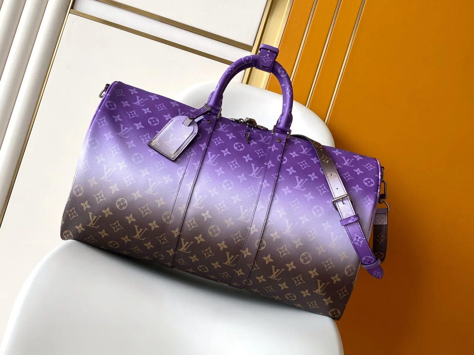 Keepall 老花 紫色 牛皮 旅行袋 大容量旅行款