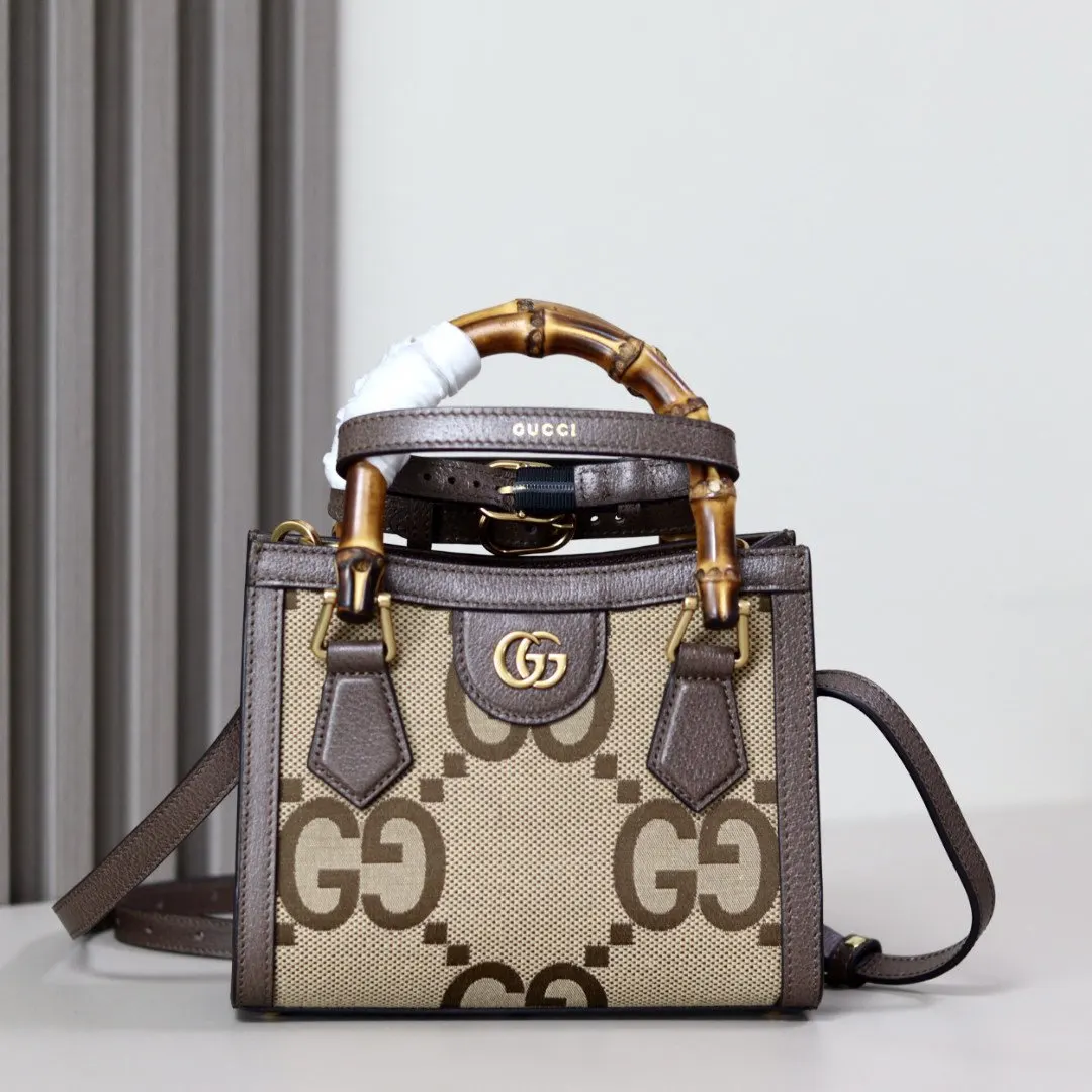 Gucci 帆布 GG Diana 帆布竹节包托特帆布托特新