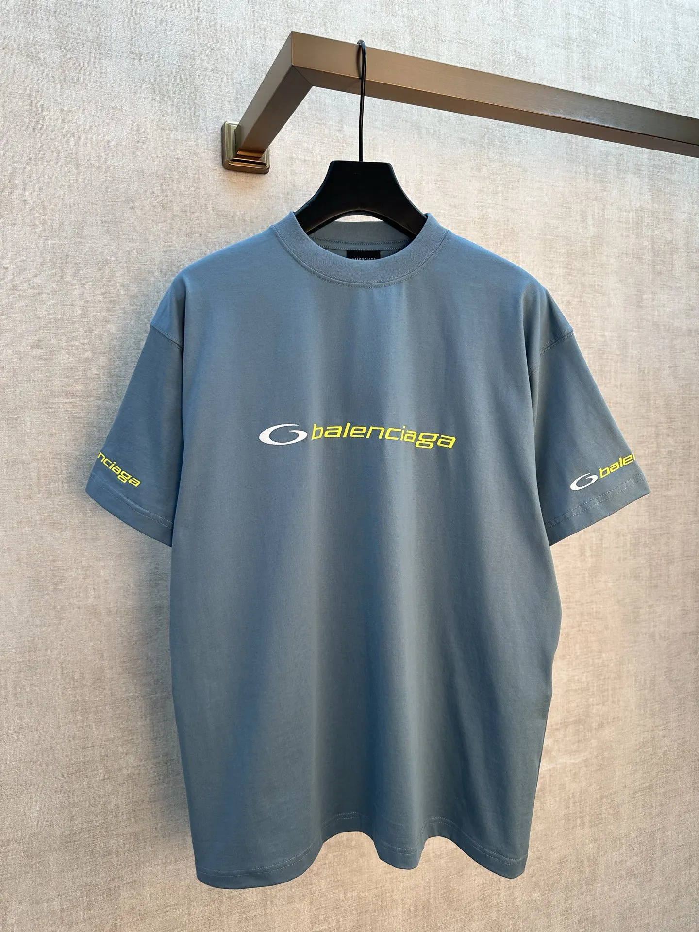 Balenciaga Blue Logo Embroidery Short Sleeve T-Shirt Street Casual Style
