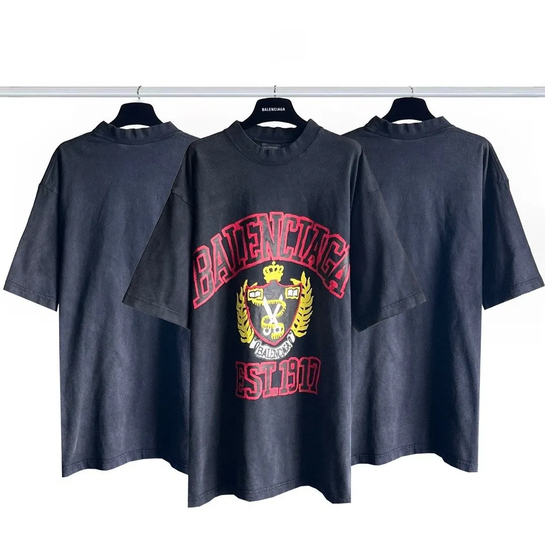 Balenciaga Black Cotton Logo Short Sleeve T-Shirt Street Casual
