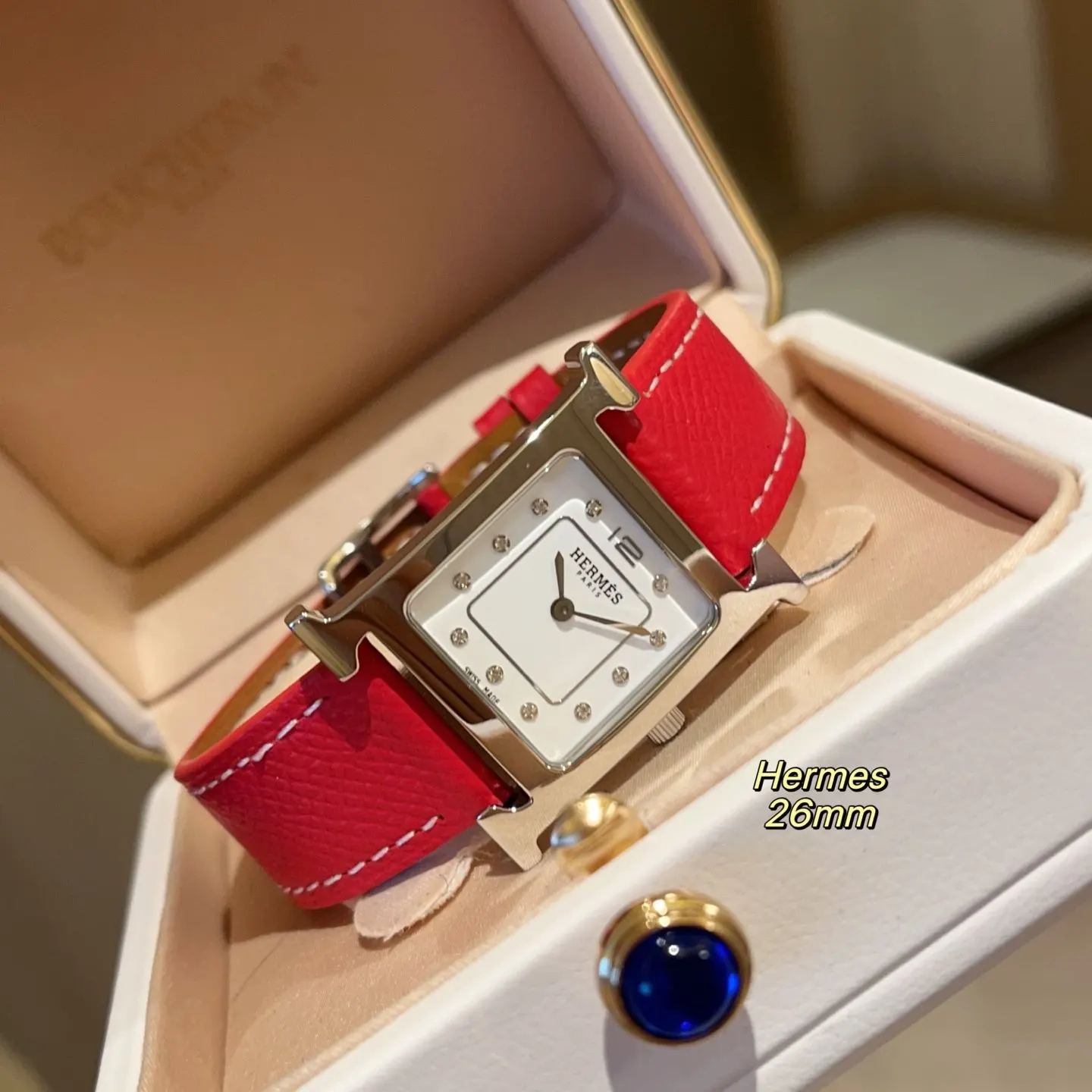 Hermes 白色 牛皮 手錶 精致腕表款