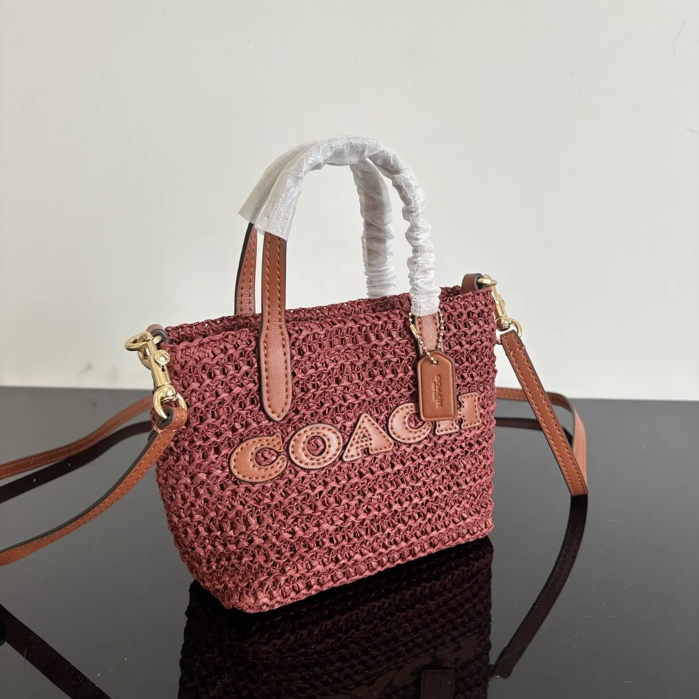 Coach 棕色 紅色 皮革 托特包 大容量托特款
