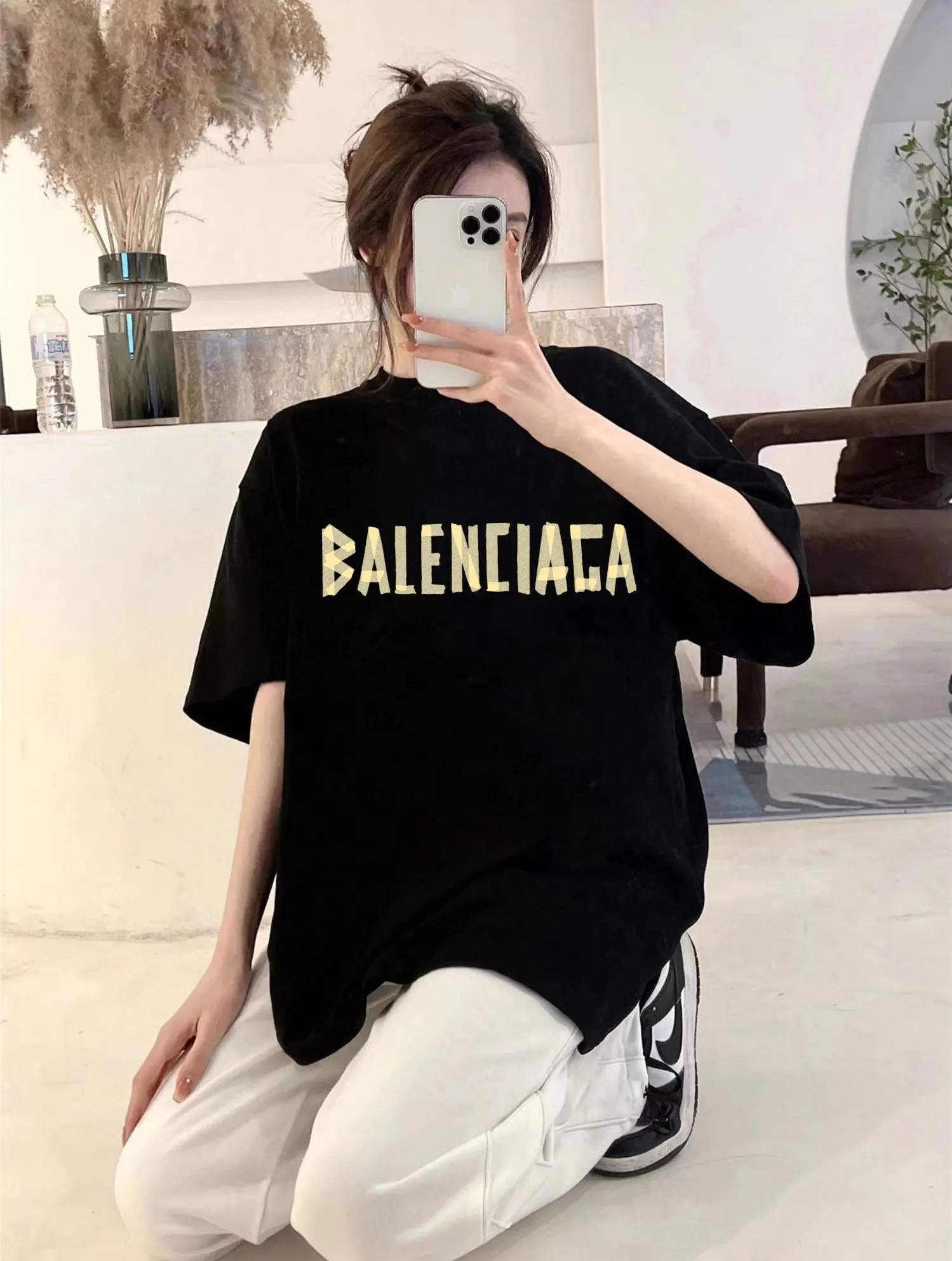 Balenciaga Gray Cotton Short Sleeve T-Shirt Street Casual