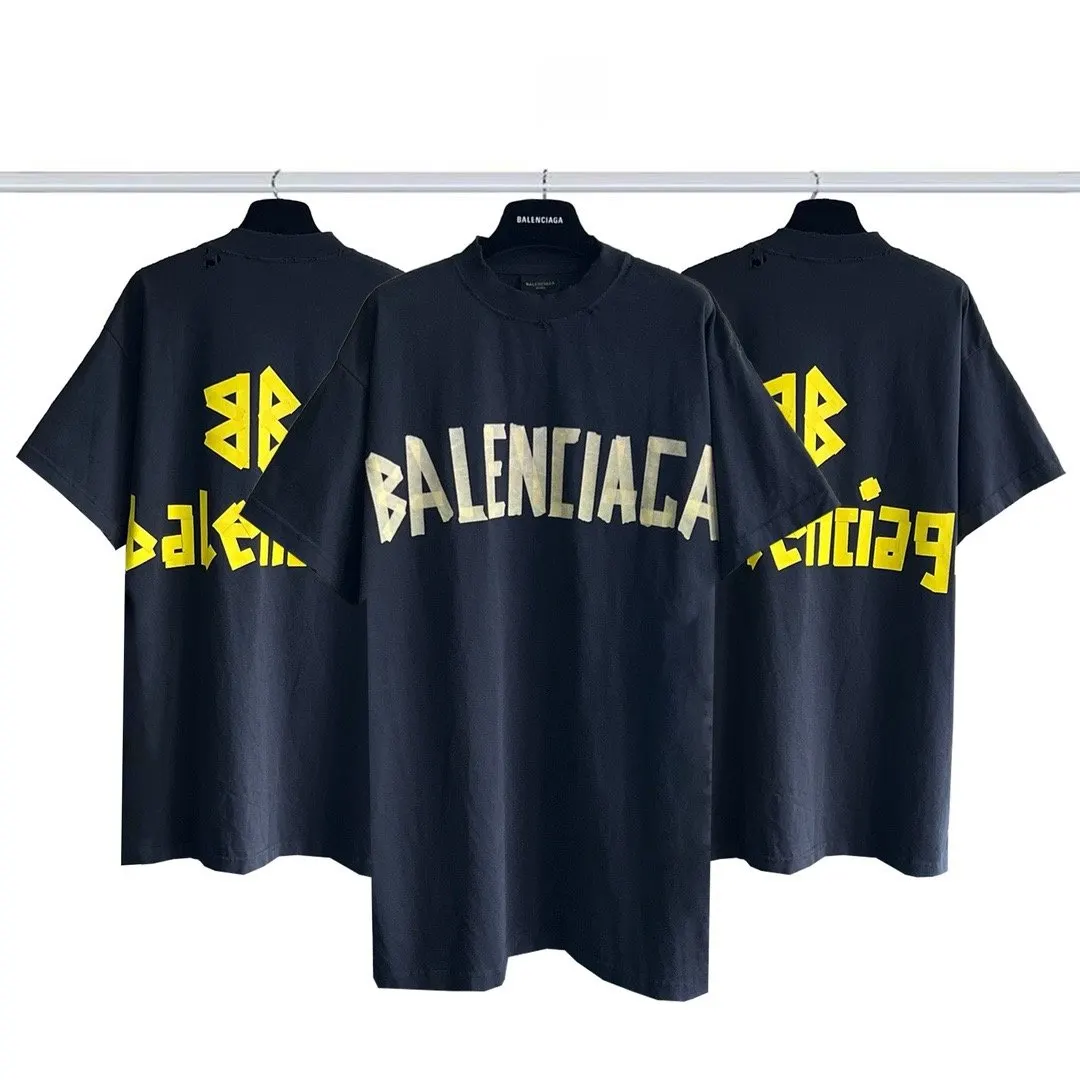 Balenciaga Logo Washed Short Sleeve T-Shirt Street Casual