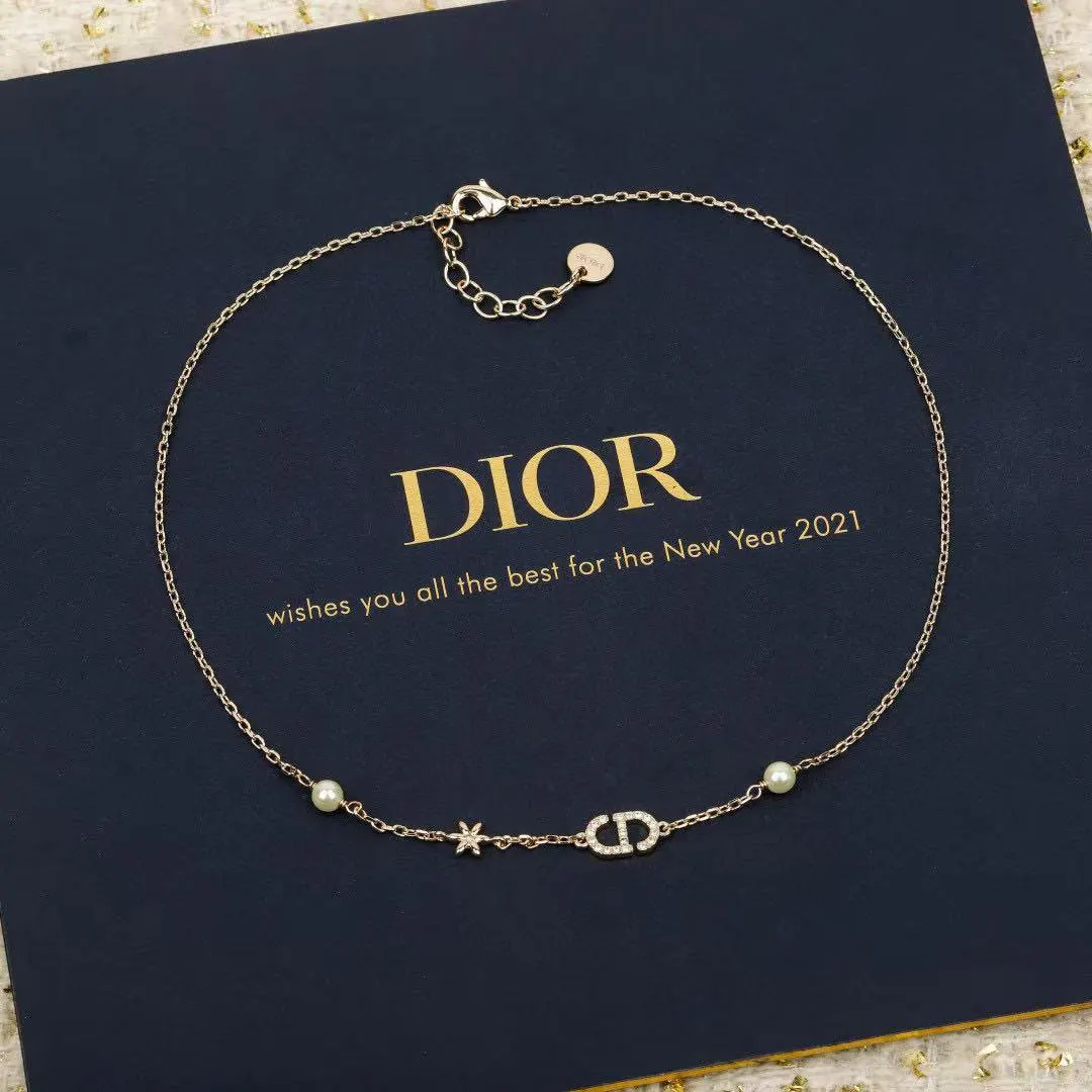 Dior 金色CD吊墜鎖骨鏈 礼盒款
