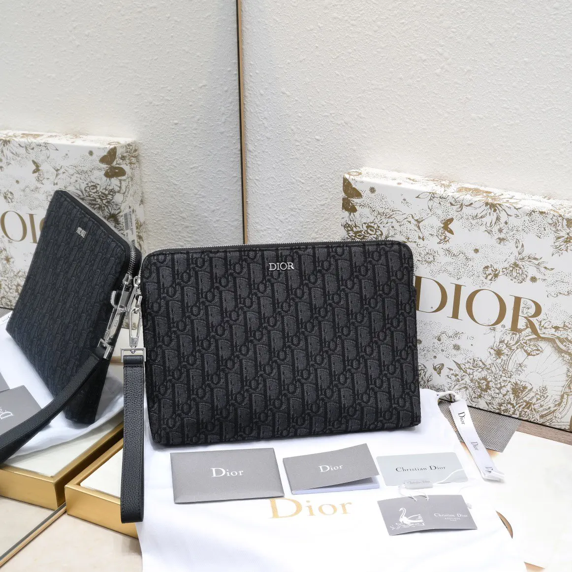 Dior 黑色 米色 皮革 手拿包 精致手拿款