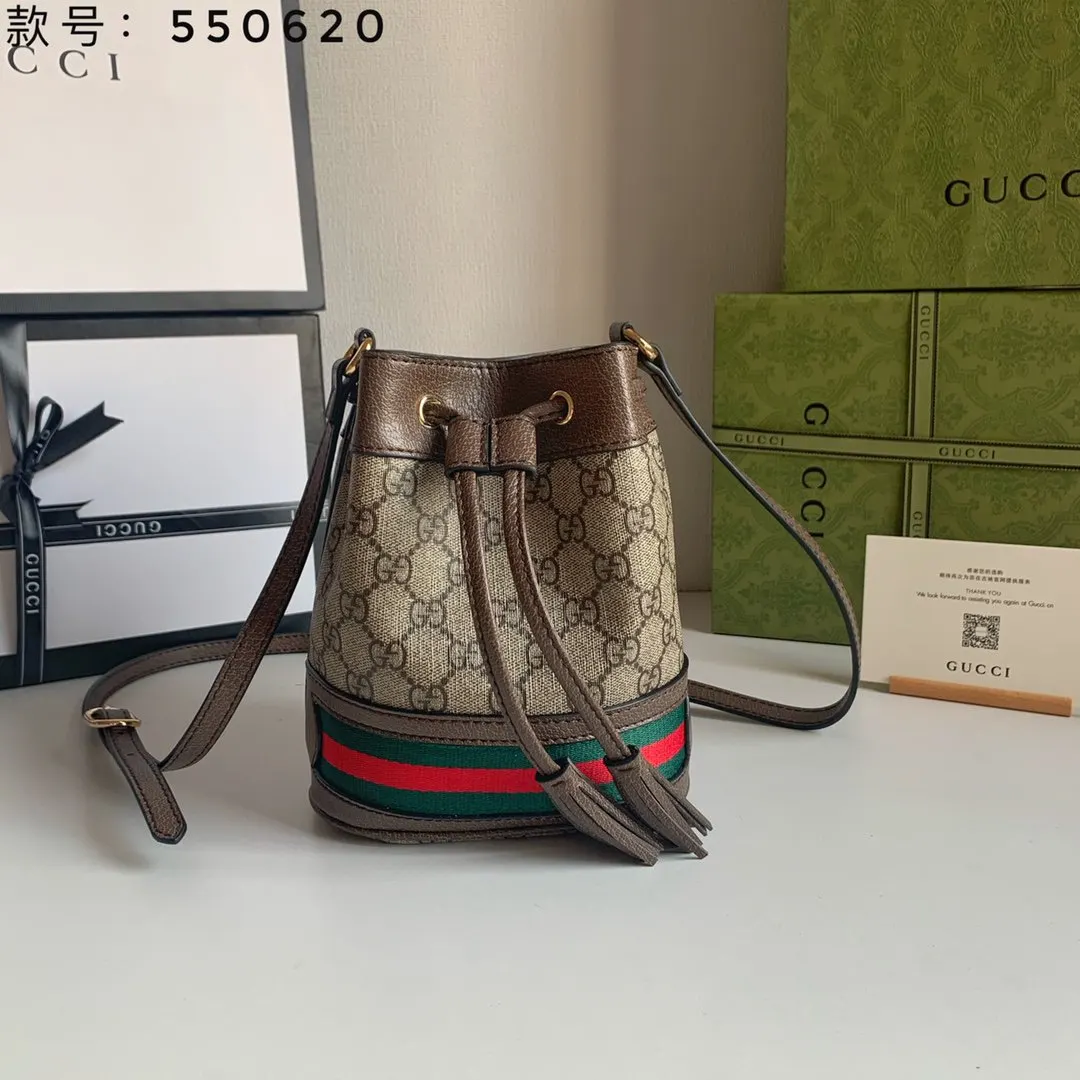 Gucci Ophidia GG Supreme Old Flower Bucket Bag, Handheld Sho