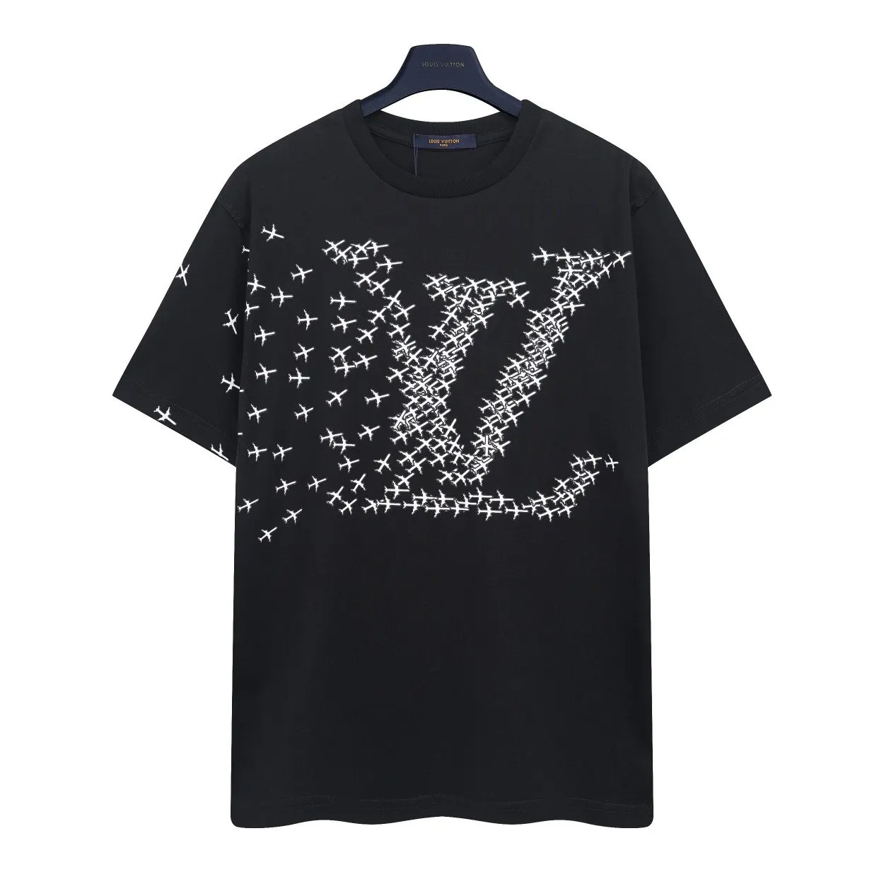 LV Black Logo Print Short Sleeve T-Shirt Casual Versatile Style
