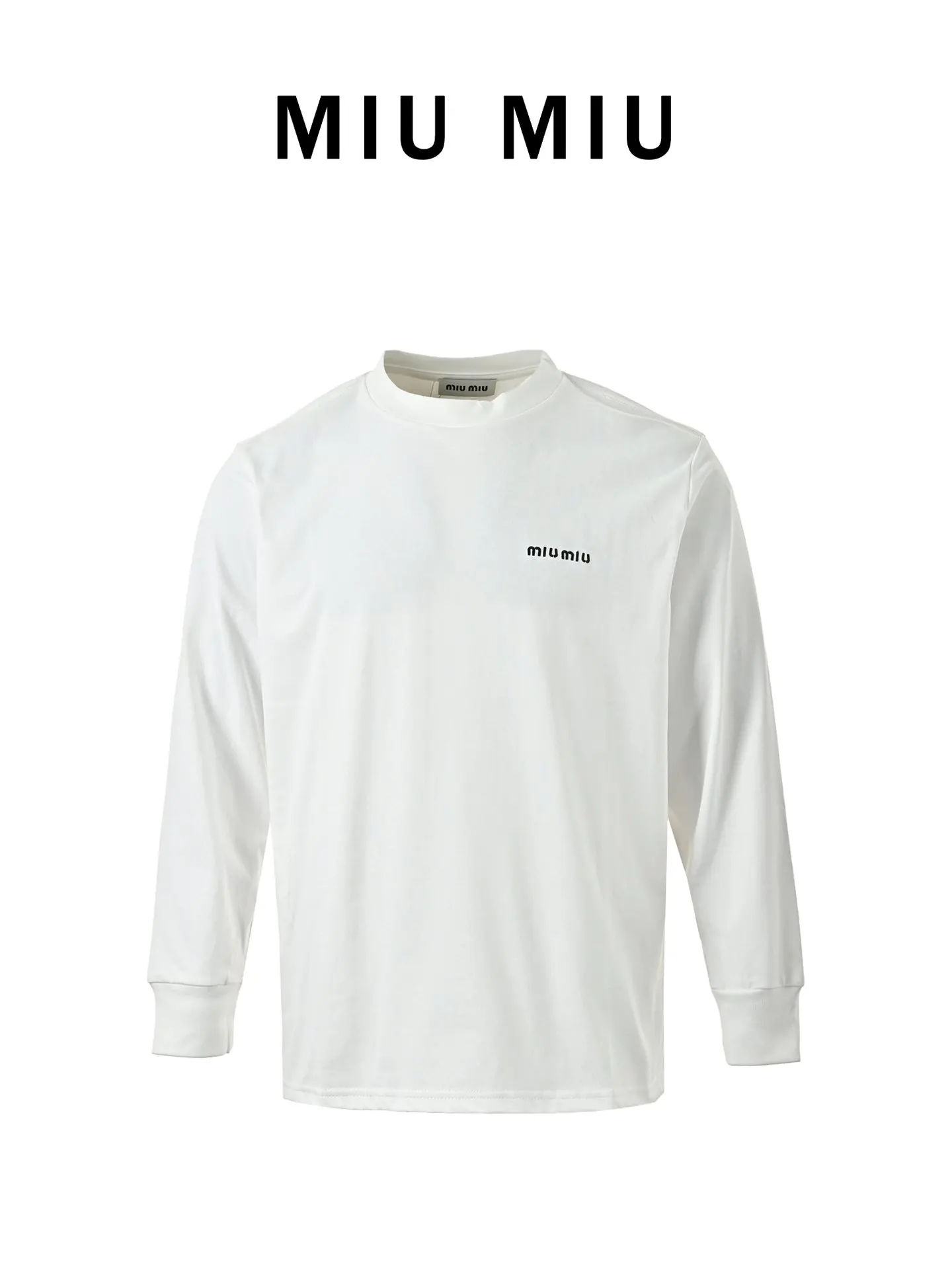 Miu Miu 25SS Embroidery Cotton Long Sleeve T-Shirt Daily Versatile Style Image 1 Miu Miu 25SS Embroidery Cotton Long Sleeve T-Shirt Daily Versatile Style Image 1