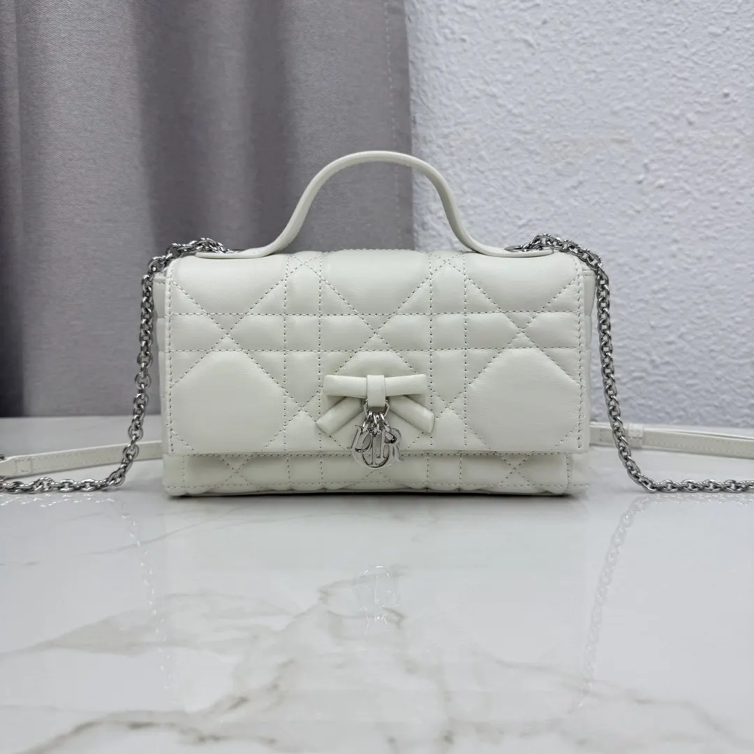 Dior Lady Dior 深藍色羊皮手提斜背包 金扣款
