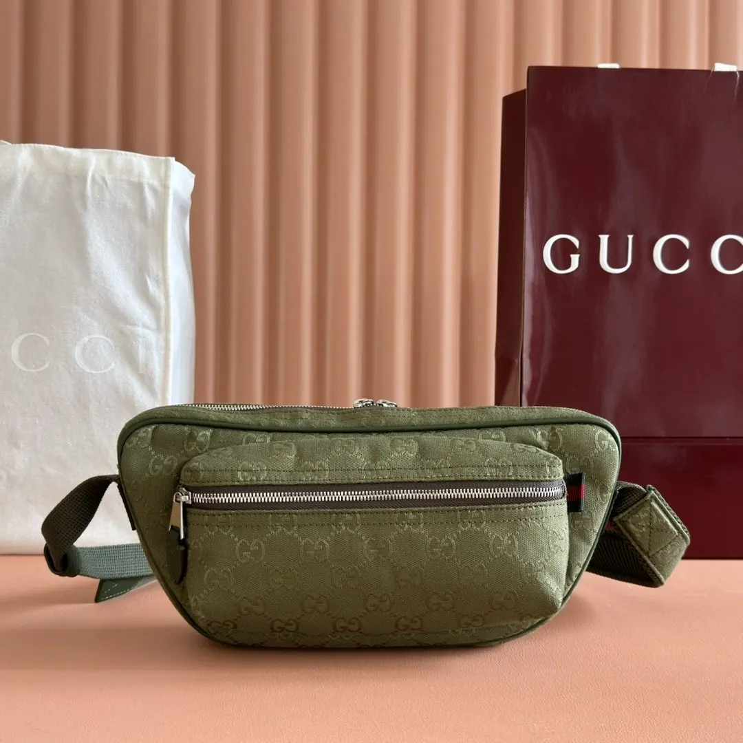 Gucci 绿色 帆布 腰包 休闲腰包款
