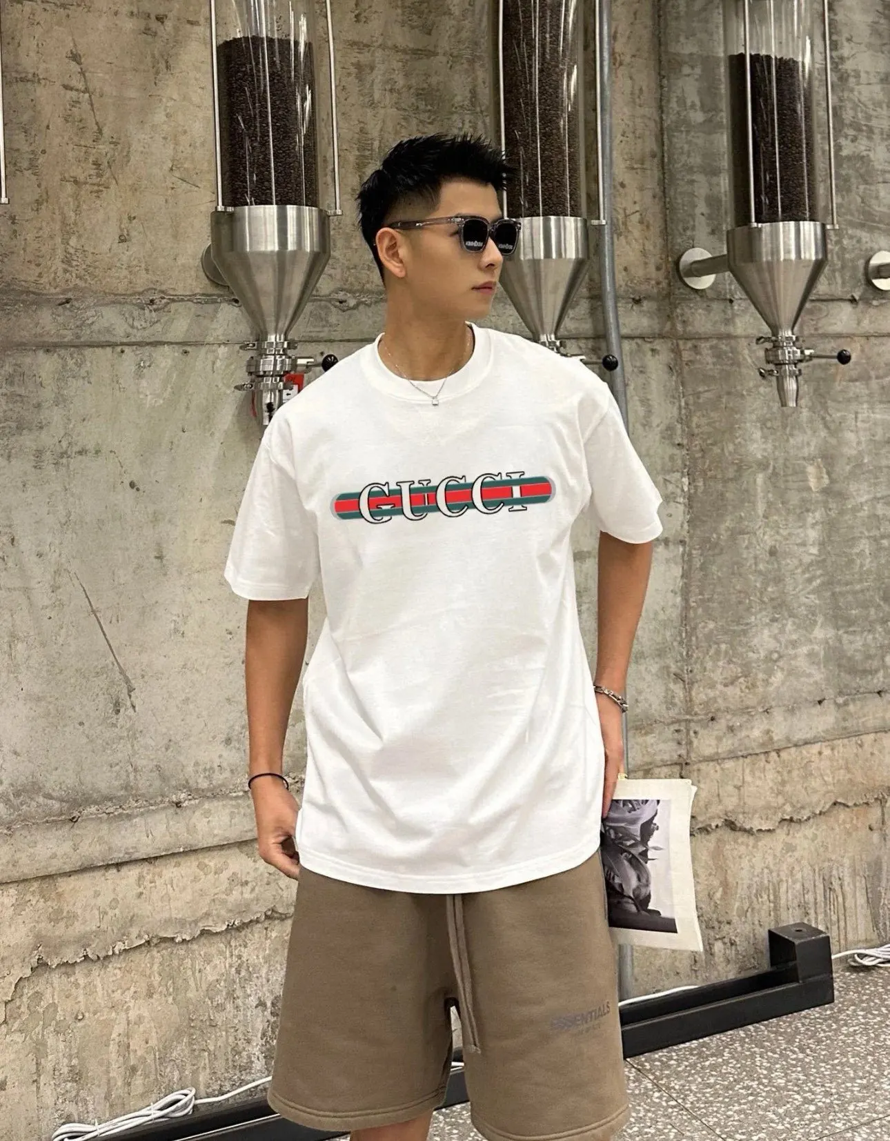 Gucci 26SS White Print Washed Short Sleeve T-Shirt Casual Ve