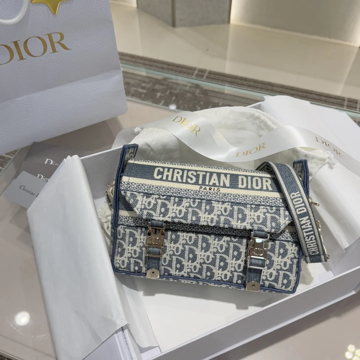 Dior 丹寧藍郵差包 手提斜挎款