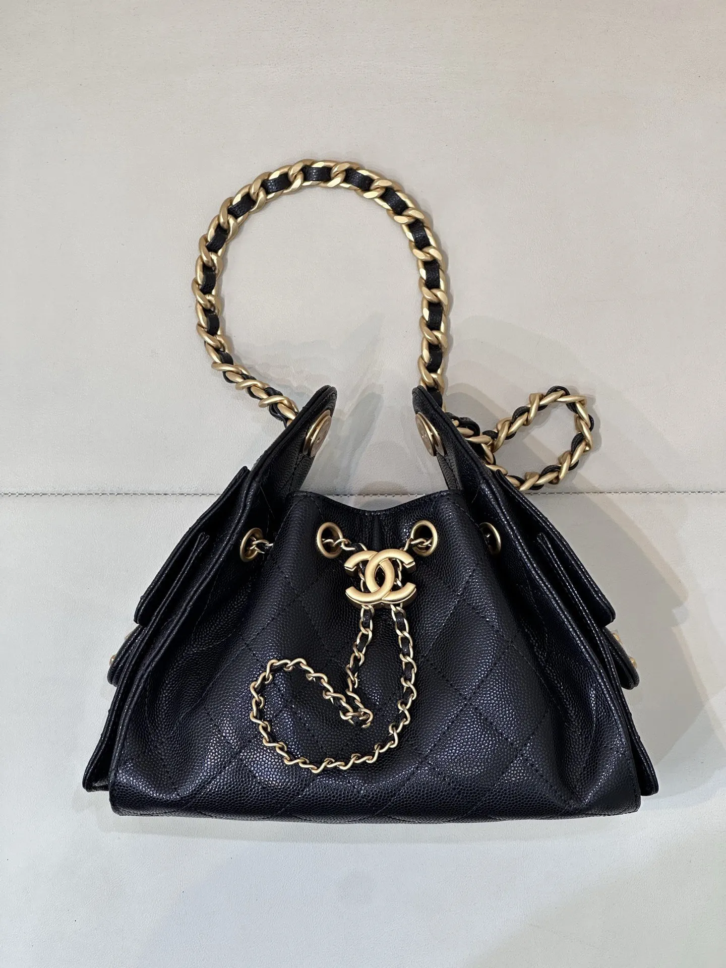 Black Bucket Bag Casual Leather