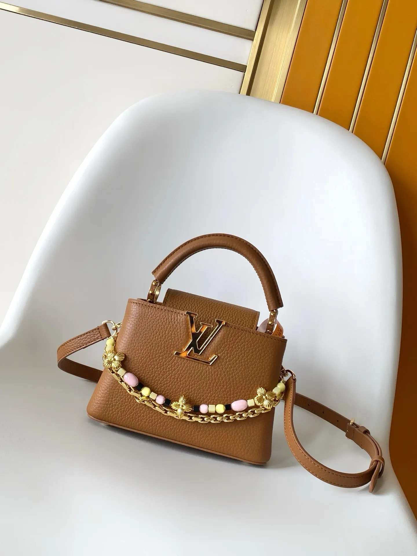 Louis Vuitton Black Brown Chain Bag Leather