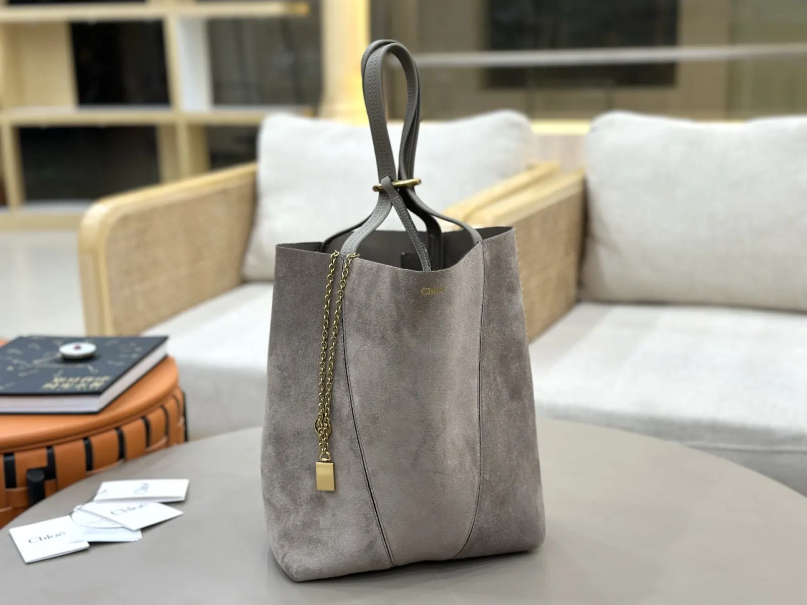 金色 麂皮 Chloe Spin系列麂皮托特包 大容量托特款
