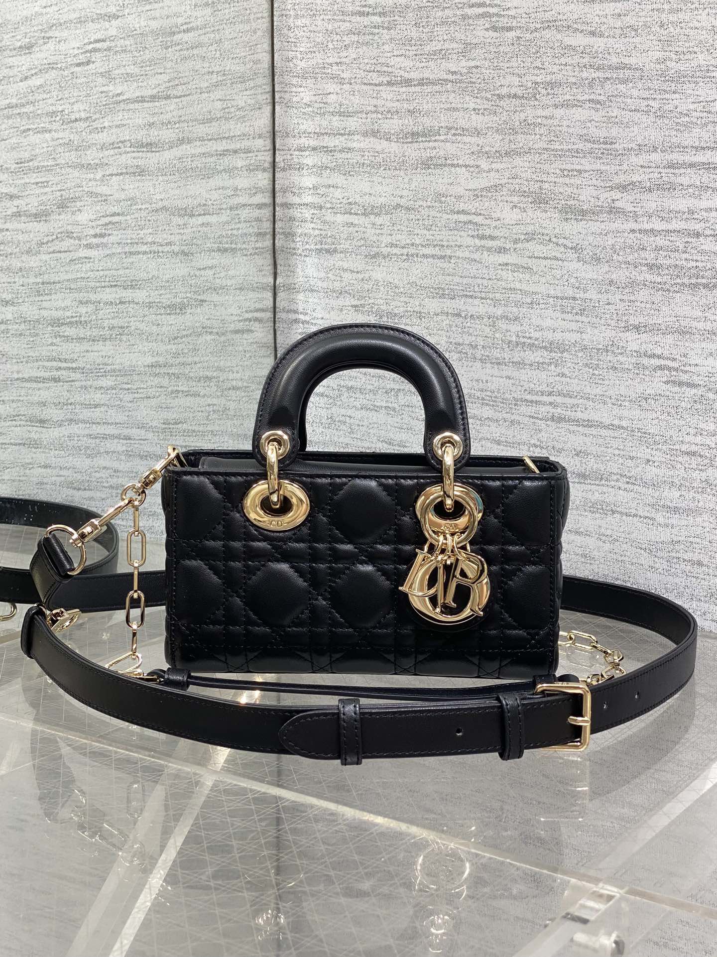 Dior D-Joy 黑色羊皮手袋 手提斜挎款