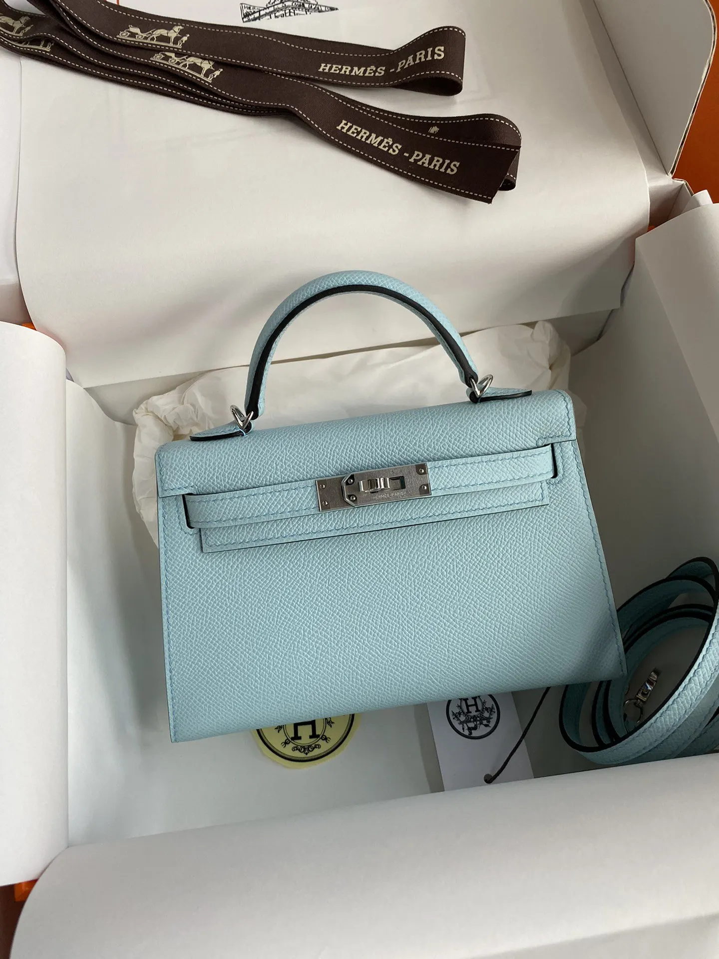 Kelly 二代Mini Epsom皮 微风蓝 银扣 手提包 通勤手提款