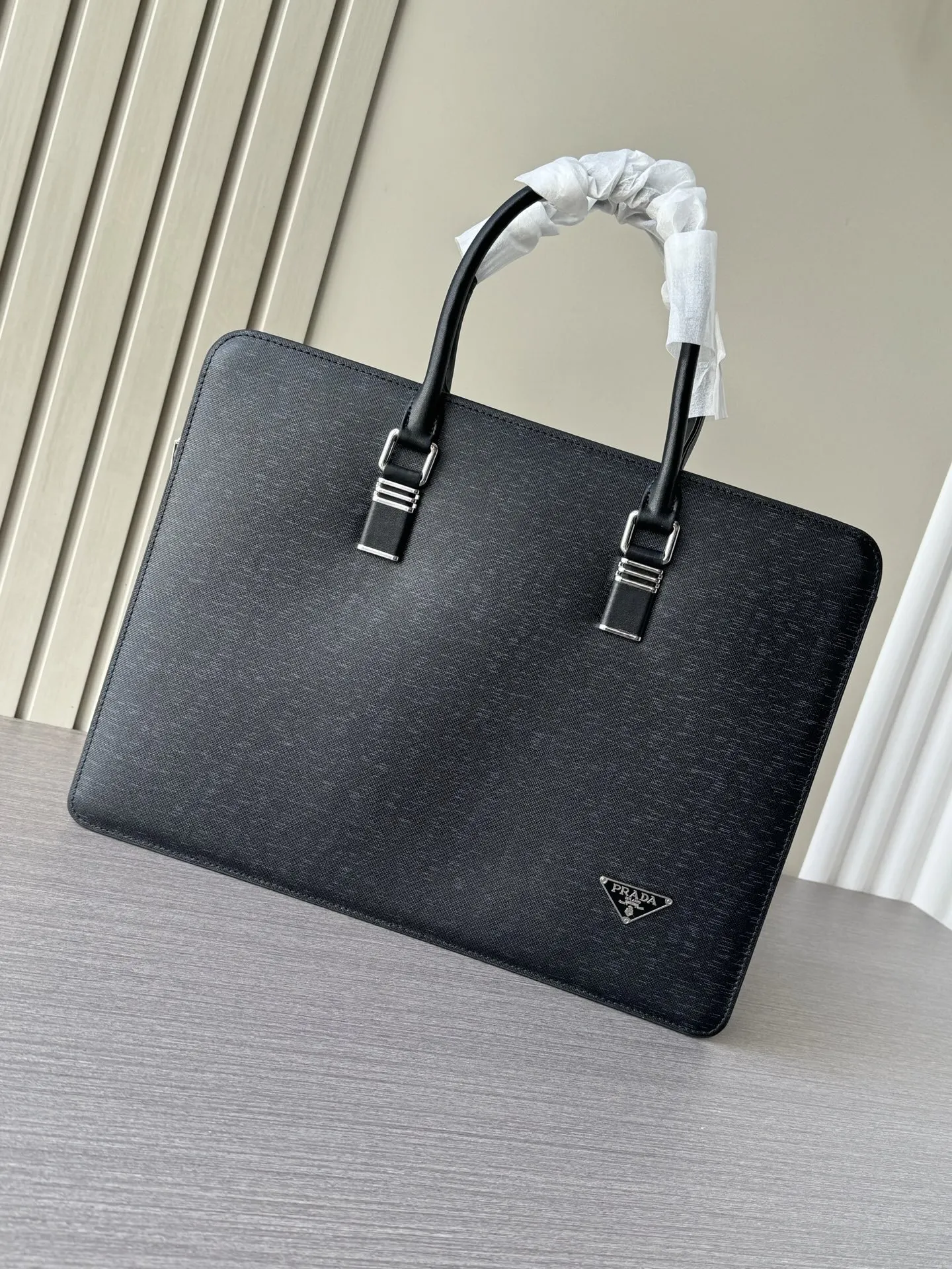Prada 黑色 藍色 牛皮 公文包 商務通勤款