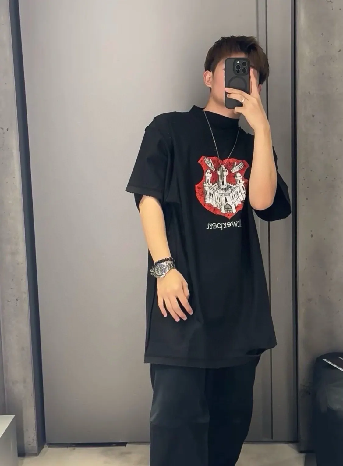 Balenciaga BLCG Black Cotton Short Sleeve T-Shirt Street Casual