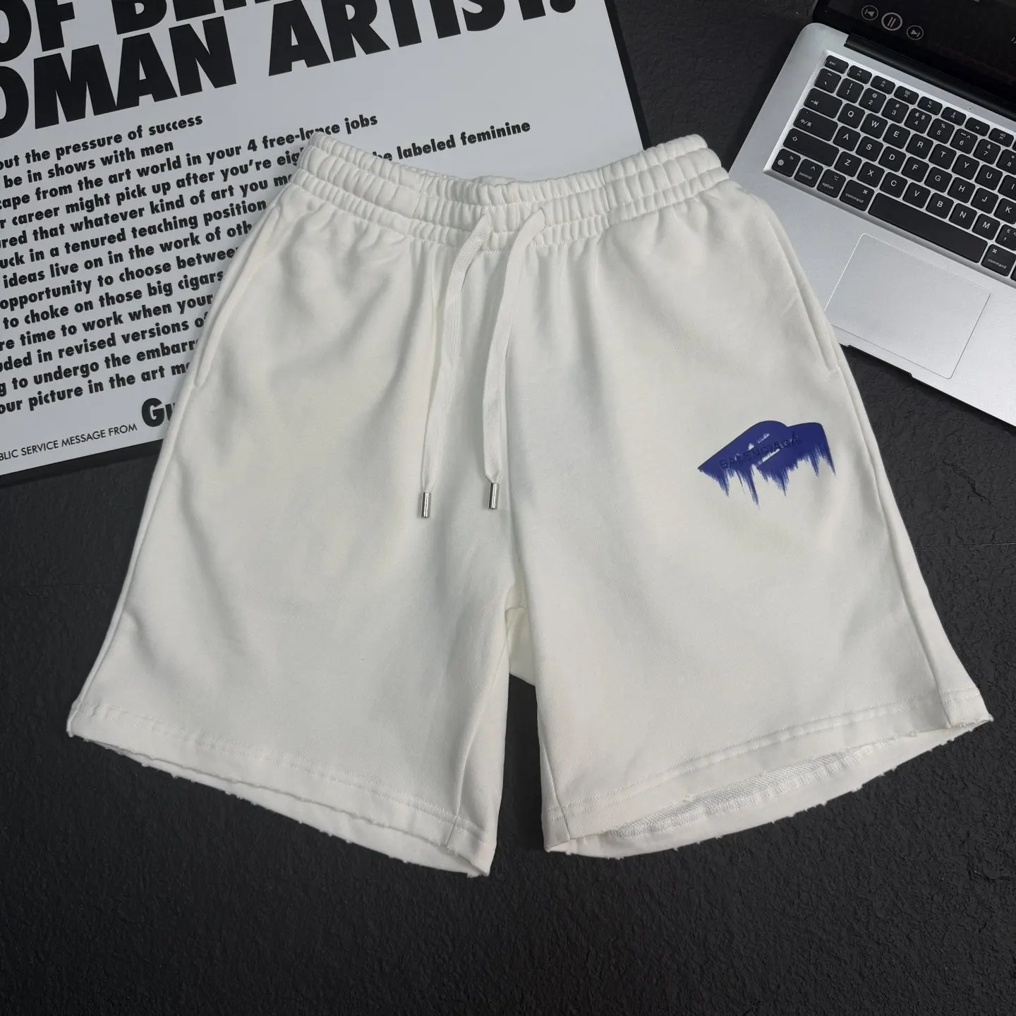 Balenciaga White Cotton Logo Shorts Loose Casual