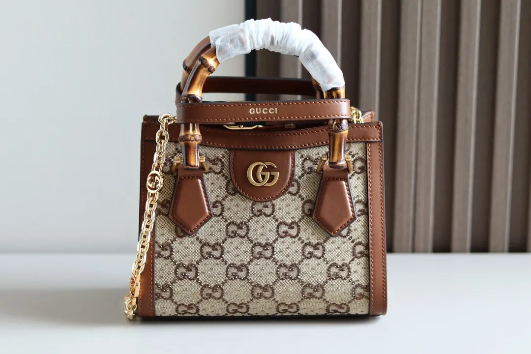 Gucci 帆布 秀款满钻Diana Diana迷你托特包以饰水 大容量托特款