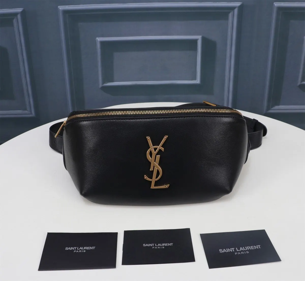 YSL 黑色 羊皮 CLASSIC 黑色真皮腰包 胸包 休閒腰包款