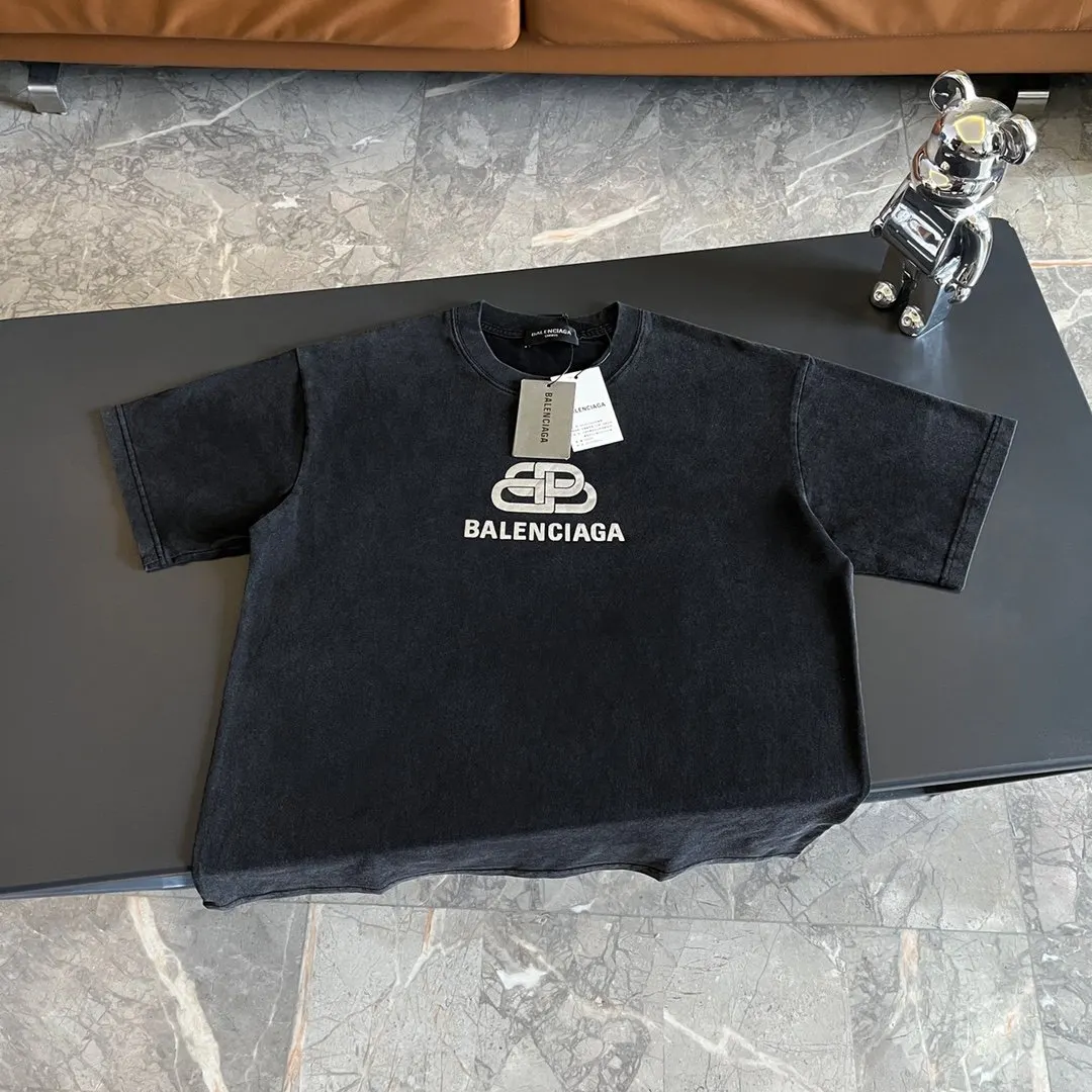 Balenciaga Gray Logo Short Sleeve T-Shirt Loose Casual Style