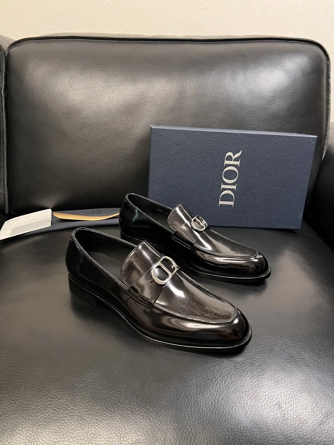 Dior 棕灰牛皮樂福鞋 復古通勤款