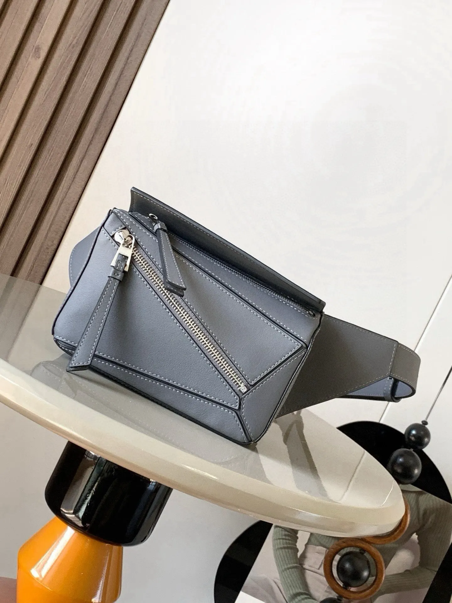 Gray Belt Bag Casual Leather
