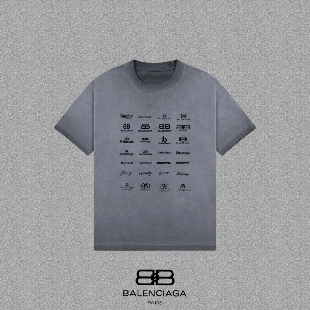 Balenciaga Paris Gray Short Sleeve T-Shirt Street Casual