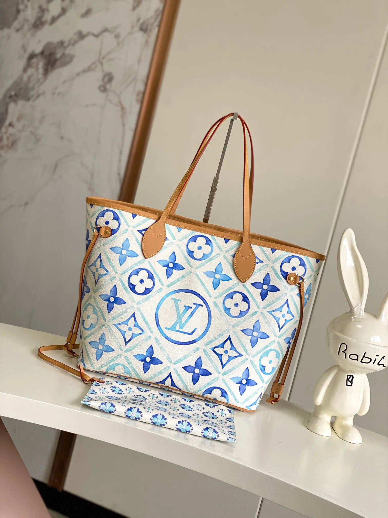 LV Neverfull 藍色 紅色 帆布 托特包 大容量托特款