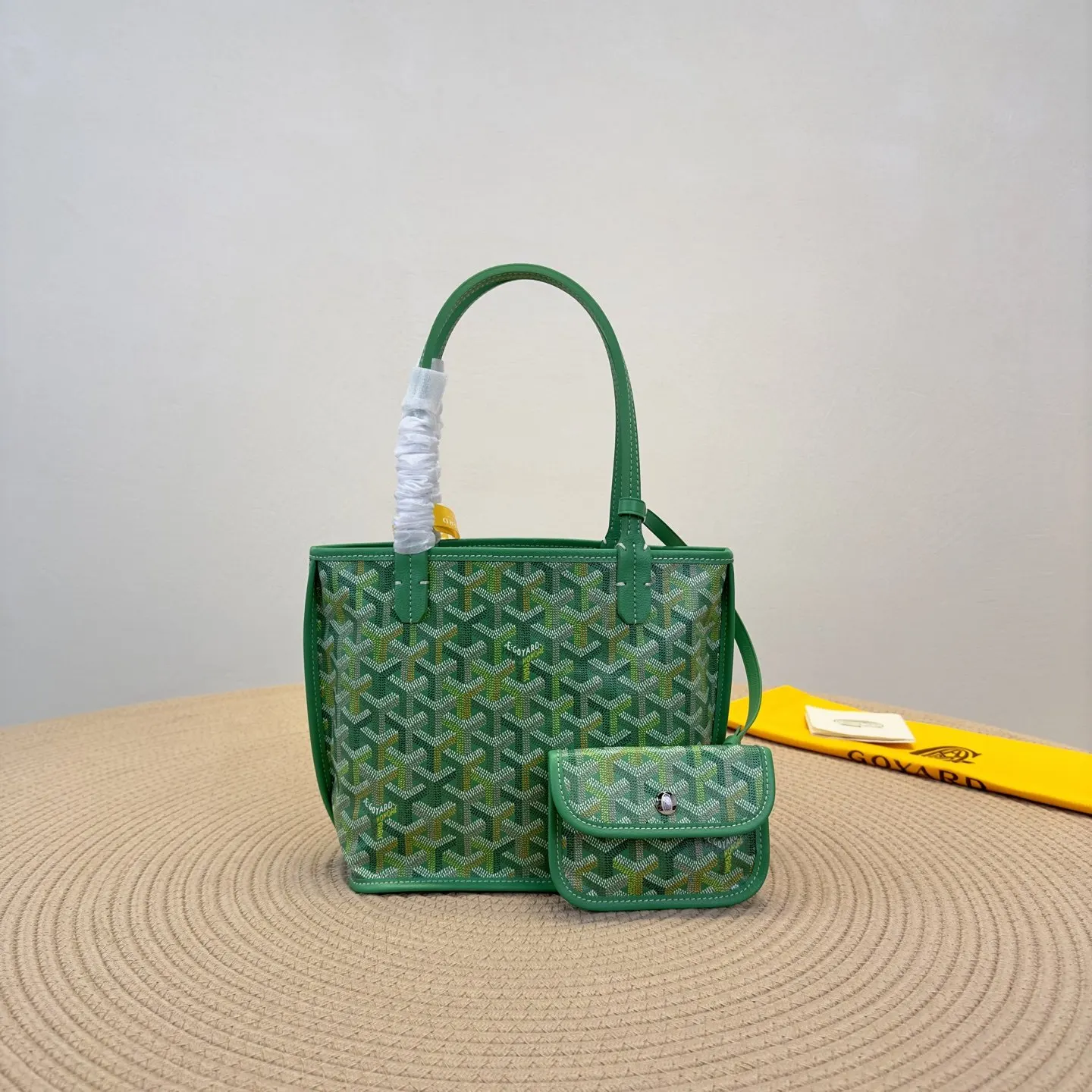 Goyard mini托特草低綠 戈雅Anjou Mini 托特包 大容量托特款