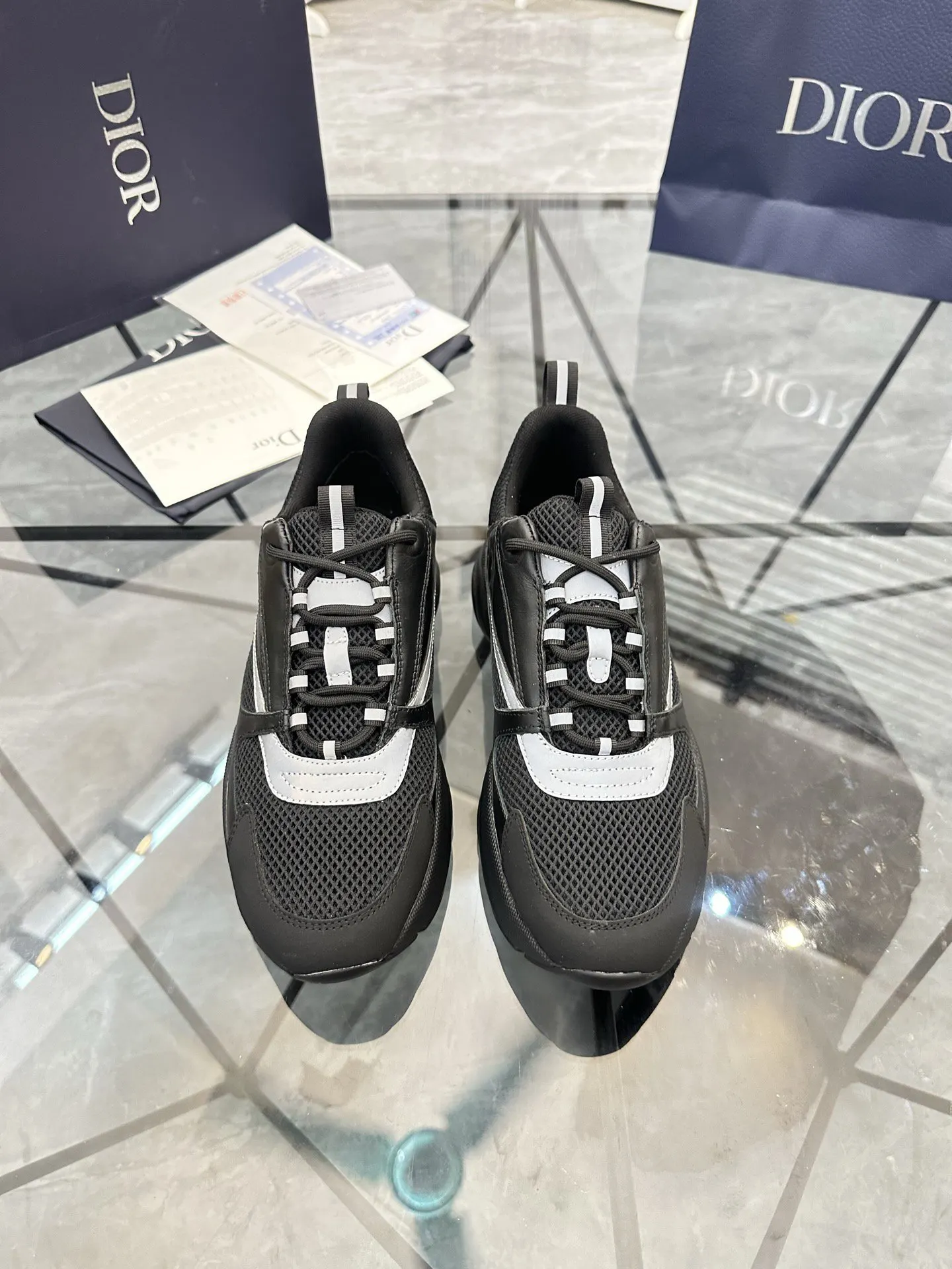 Dior B22 黑灰拼色牛皮休閒鞋 厚底款