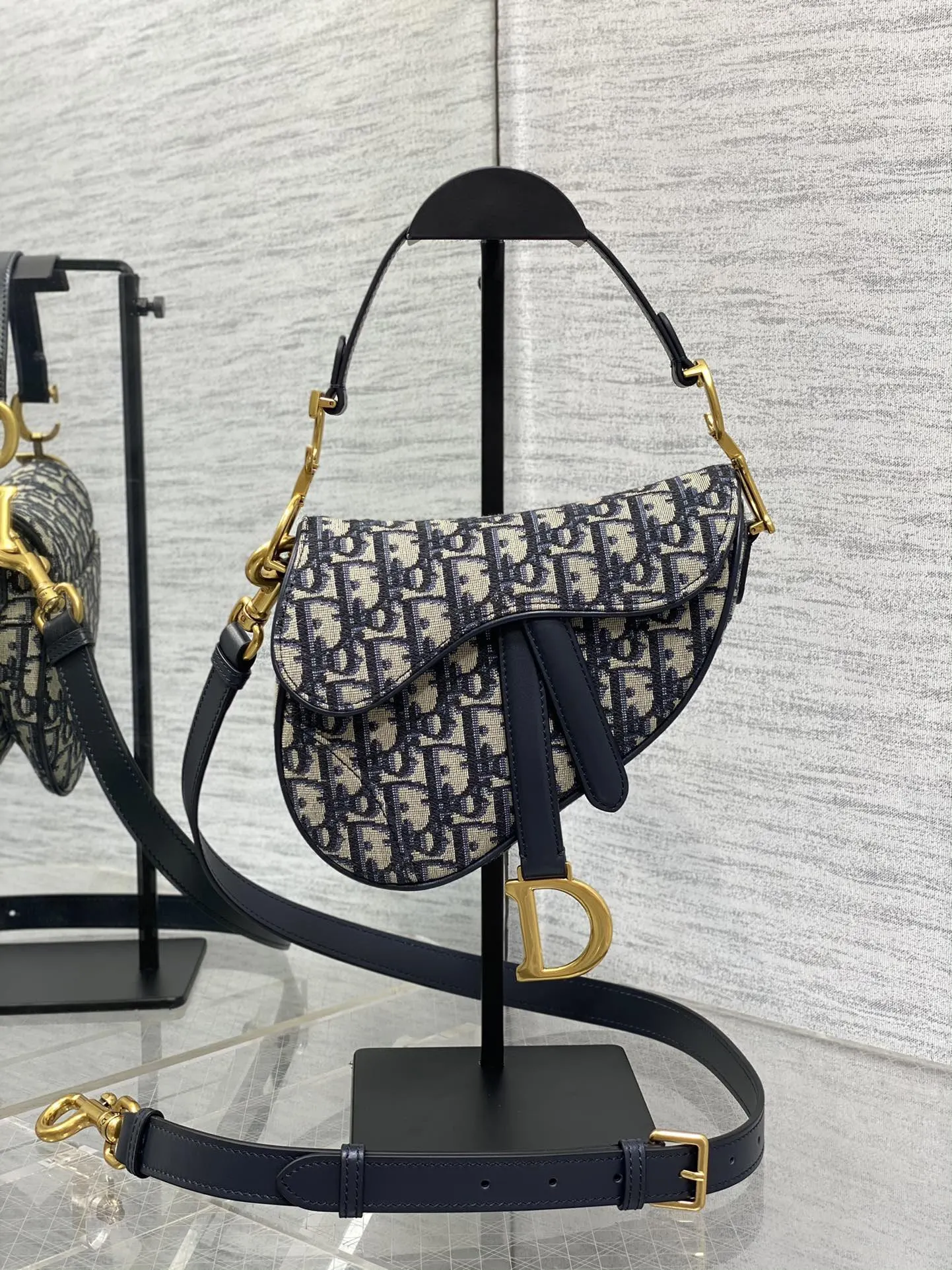 Dior Saddle Monogram blue saddle bag, portable messenger