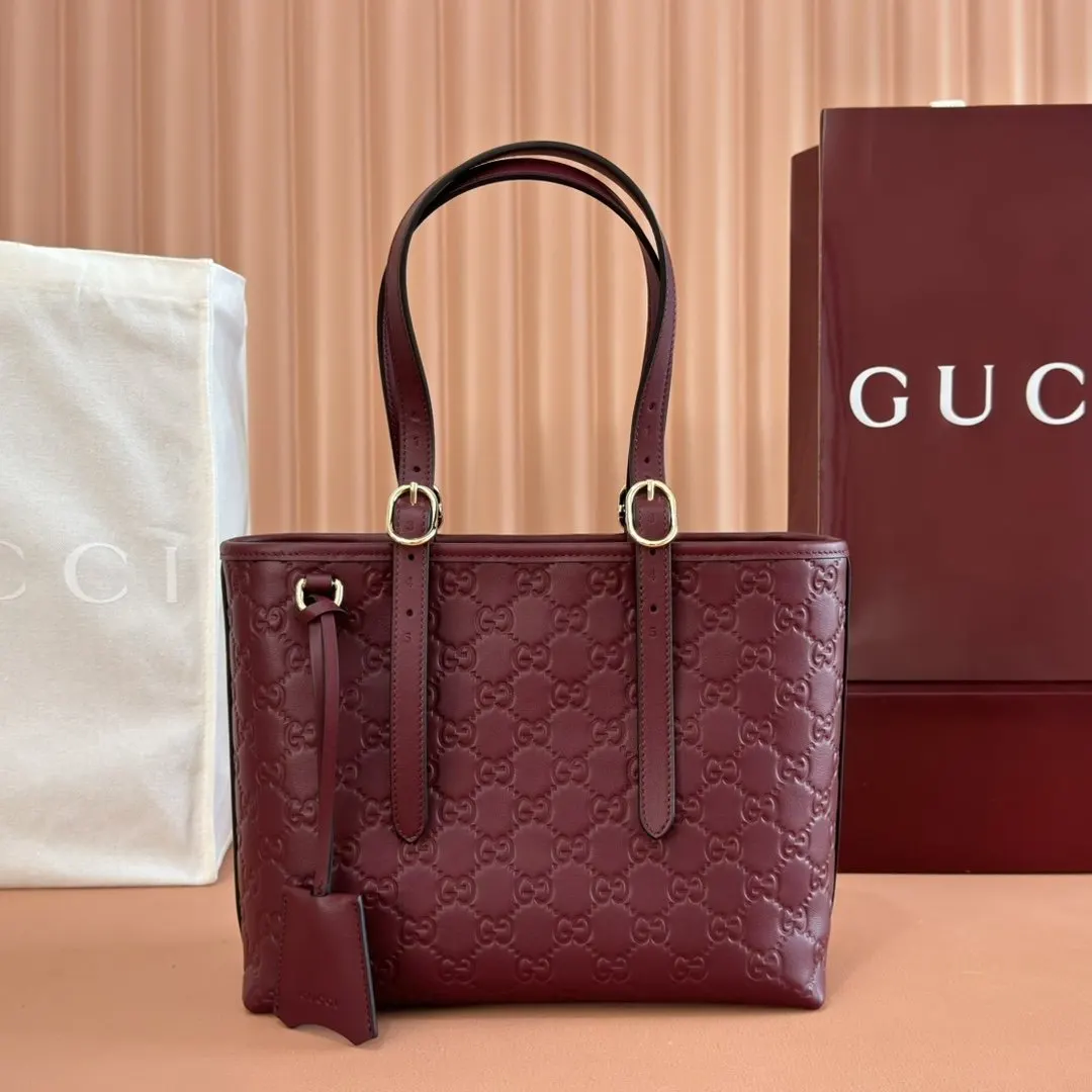 Gucci GG Emblem 紅色 金色 皮革 托特包 大容量托特款