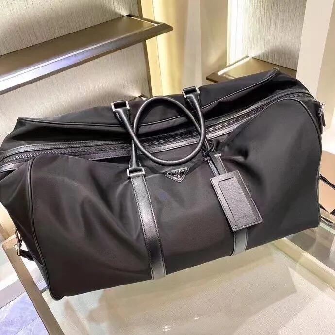 PRADA 黑色 Re-Nylon尼龍 Saffiano十字纹牛皮 手提包 日常通勤款