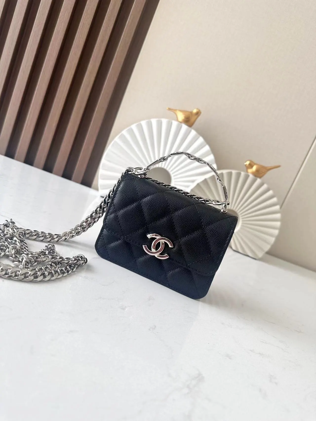 Black Gold Chain Bag Leather