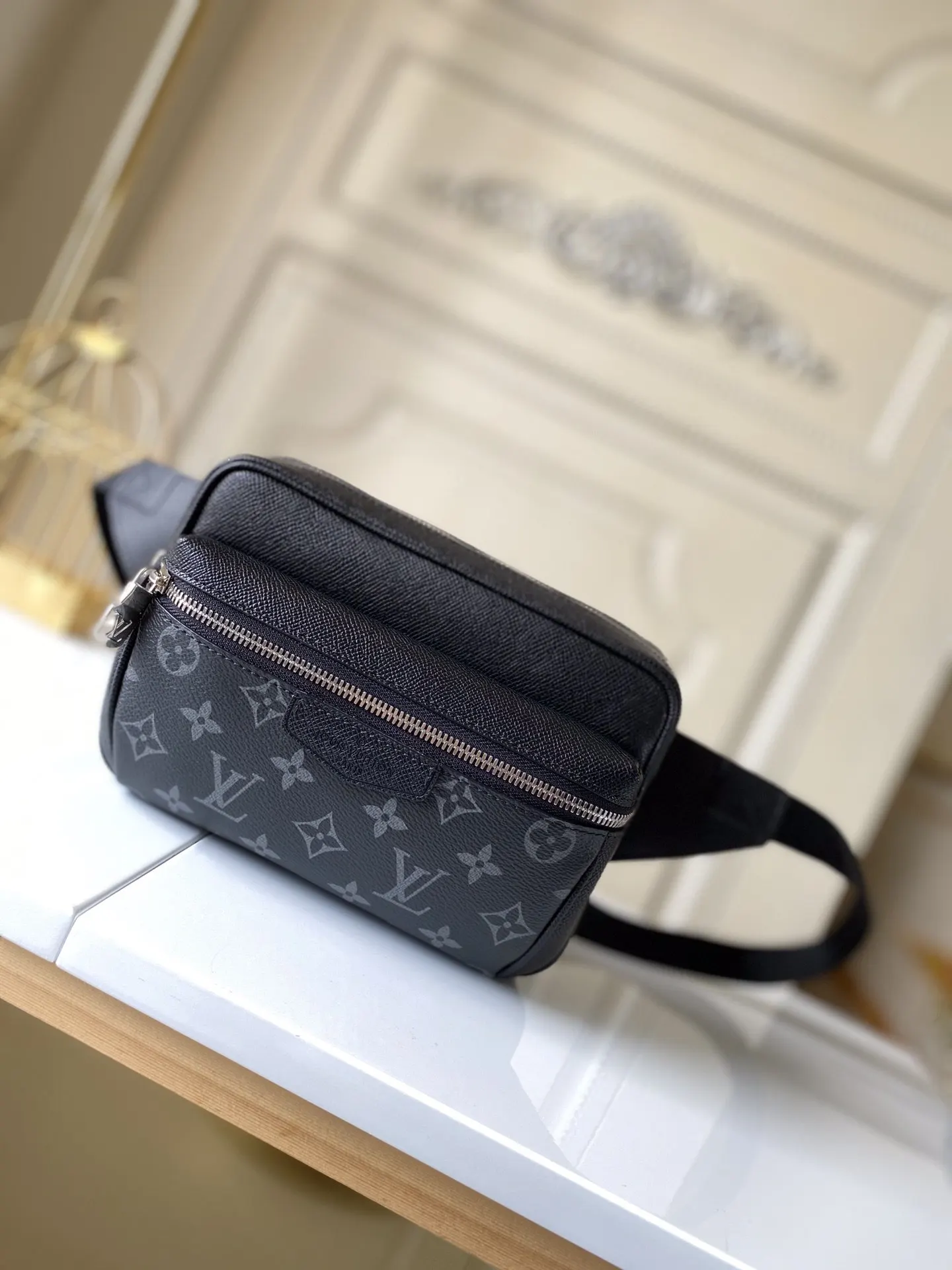 Black Silver Belt Bag Casual Leather