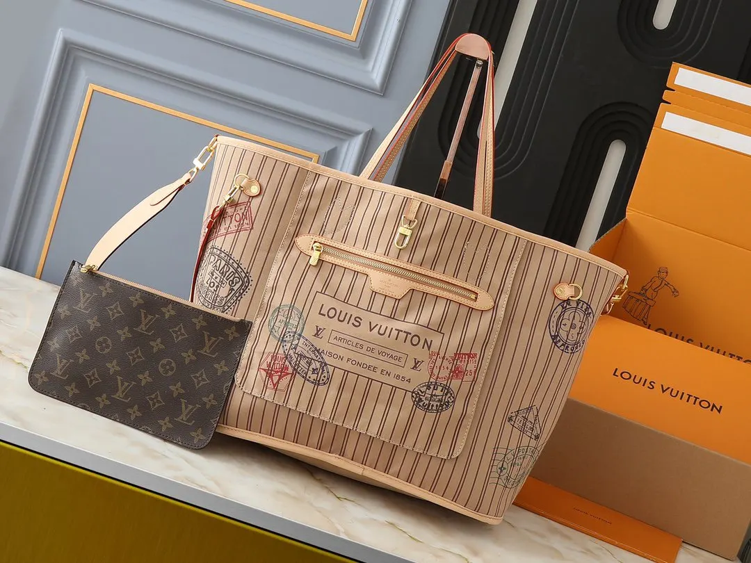 Neverfull 老花 金色 帆布 單肩包 日常單肩背款
