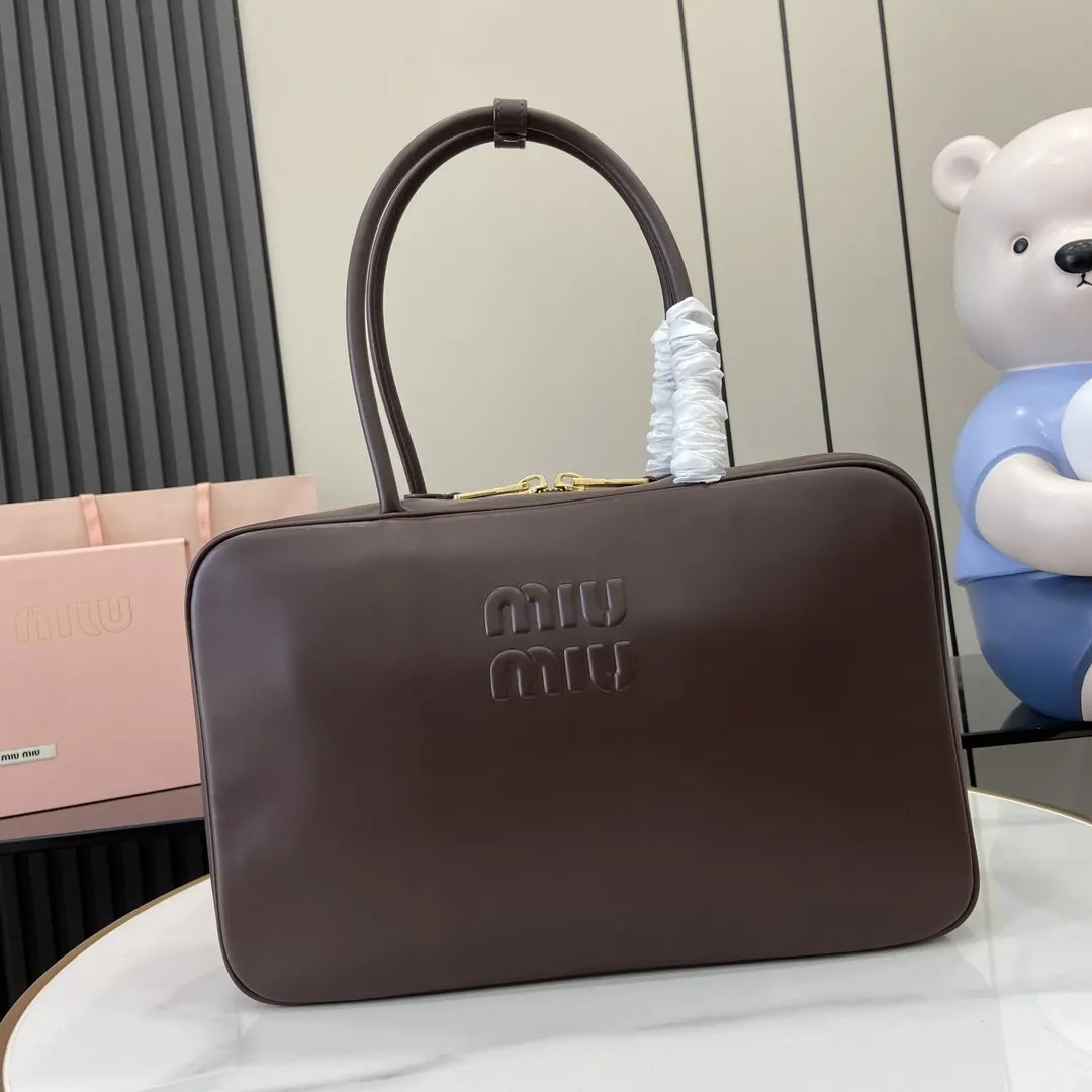 Miu 金色 皮革 公文包 商務通勤款