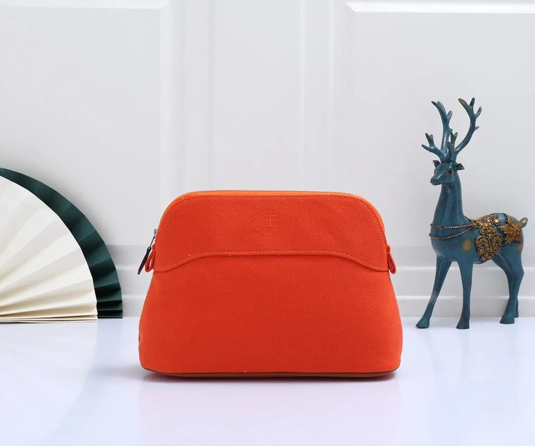 Hermes 帆布拼皮 化妝包 經典款