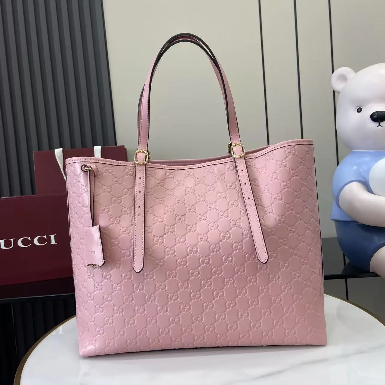 Pink Gold Tote Bag Leather